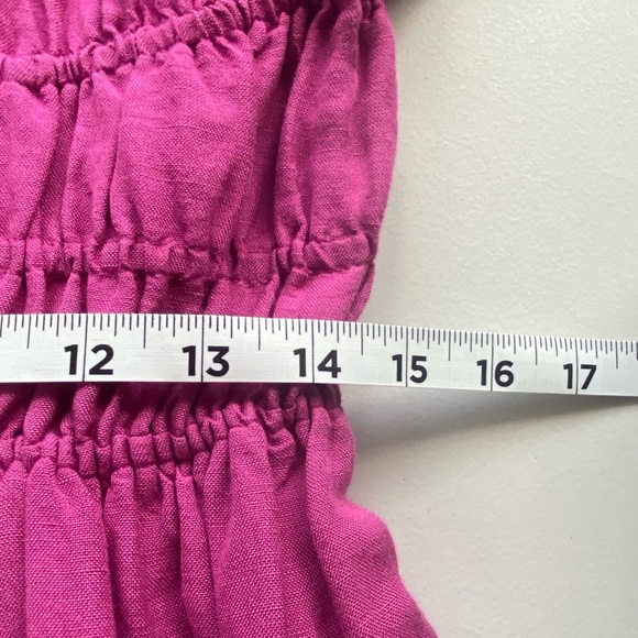 Anthropologie Smocked-Waist Linen Mini Dress XL Milkmaid Boho Ruffle Feminine - Picture 8 of 11